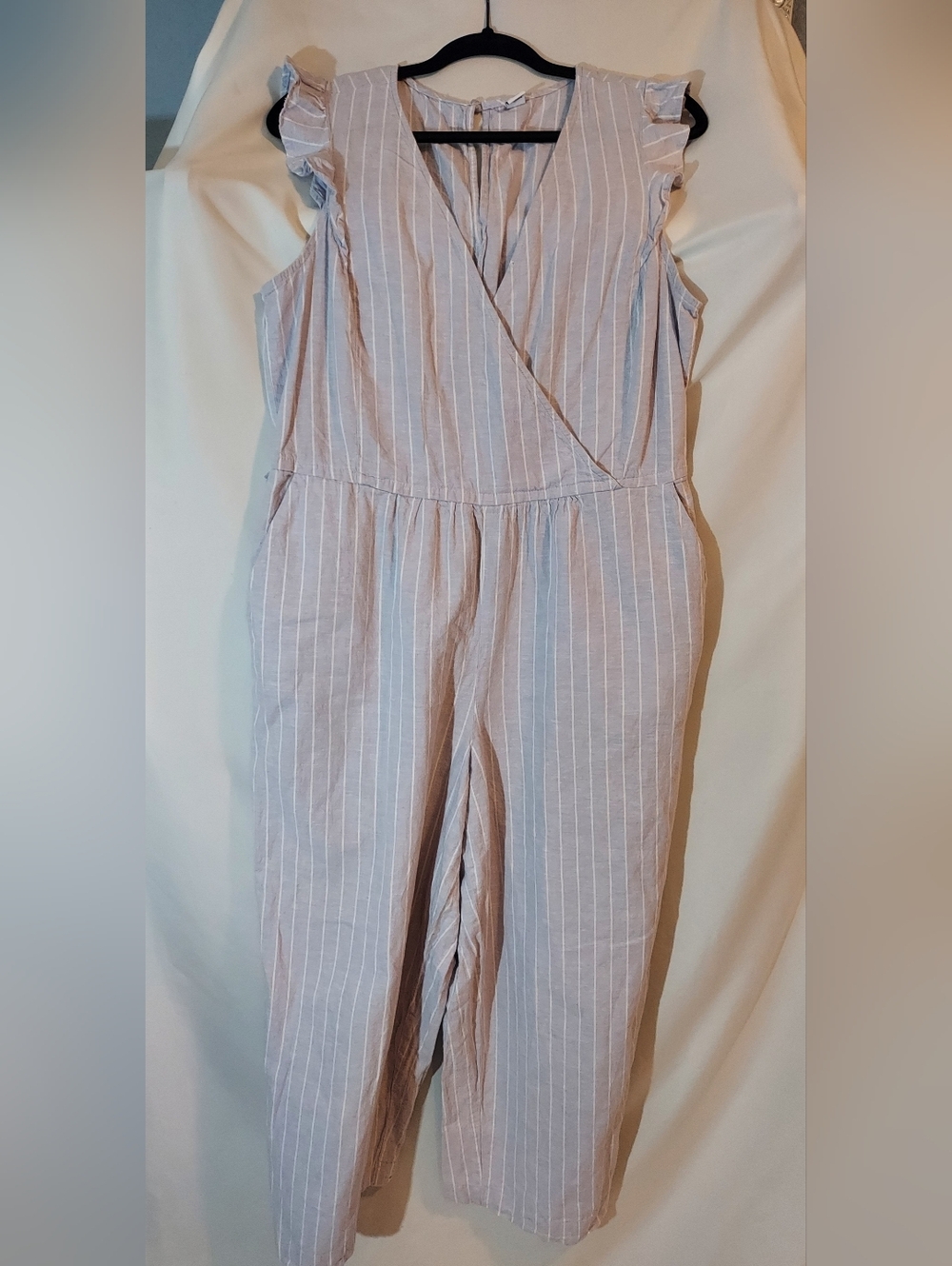 Old Navy Light Blue and White Striped Sleeveless Jumpsuit